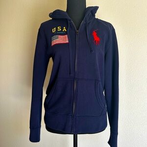 Polo Ralph Lauren Navy Hoodie with Red Logo Size Small